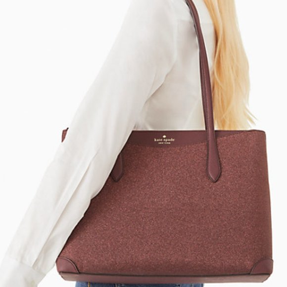 ✨ Shimmy Glitter Top Zip Tote Shoulder Bag Deep Nova Burgundy Wallet Kate spade - Picture 3 of 16